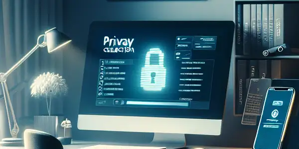 A cozy, modern room featuring a computer with a private adult film library and high-tech privacy gadgets.